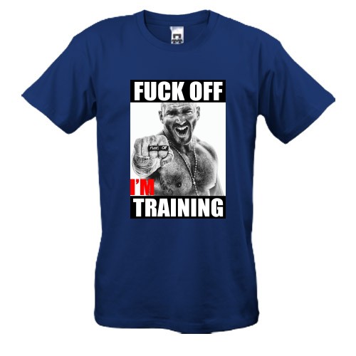 Мужская футболка с агрессивным мужчиной и надписью «F*ck off, i'm training»
